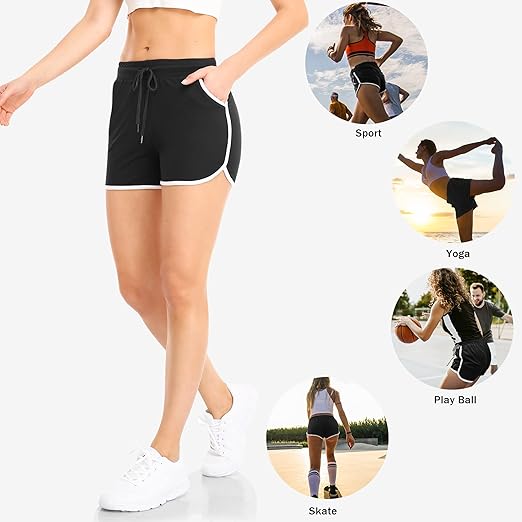 4 Packs Women's Sport Shorts with Pockets and Drawstring Running Workout Gym Shorts