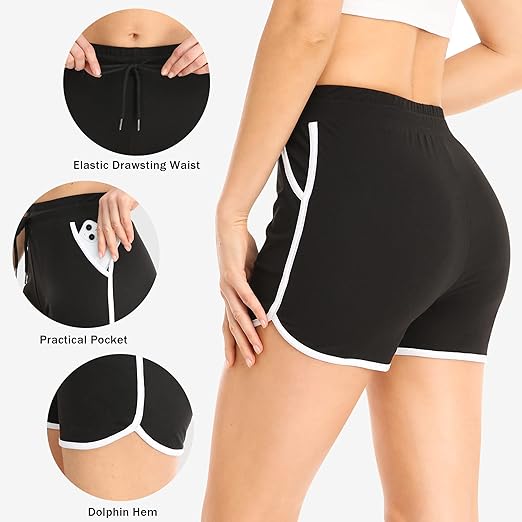 4 Packs Women's Sport Shorts with Pockets and Drawstring Running Workout Gym Shorts